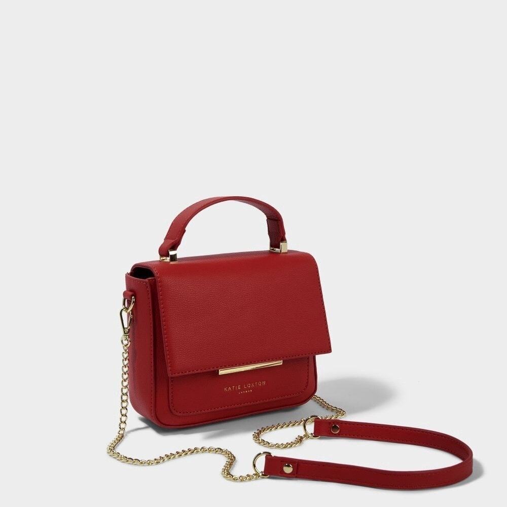 Katie Loxton Alyce Crossbody Bag Bright Red Pebbled Leather Chain Strap